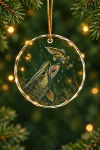 Cold Pike Ambush Glass Ornament, Fisherman Christmas Gift