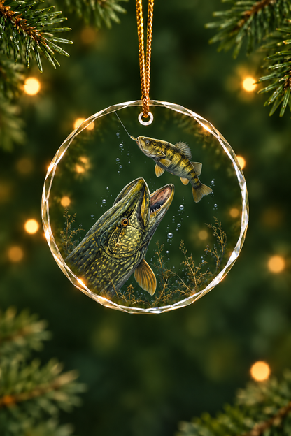 Cold Pike Ambush Glass Ornament, Fisherman Christmas Gift