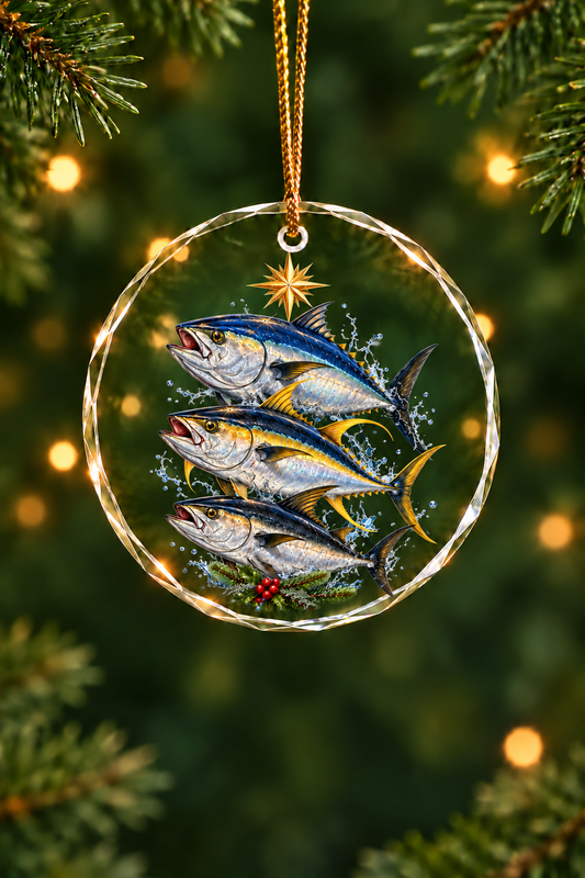 Christmas Star Tuna Slam Glass Ornament, Angler Holiday Tree Decor