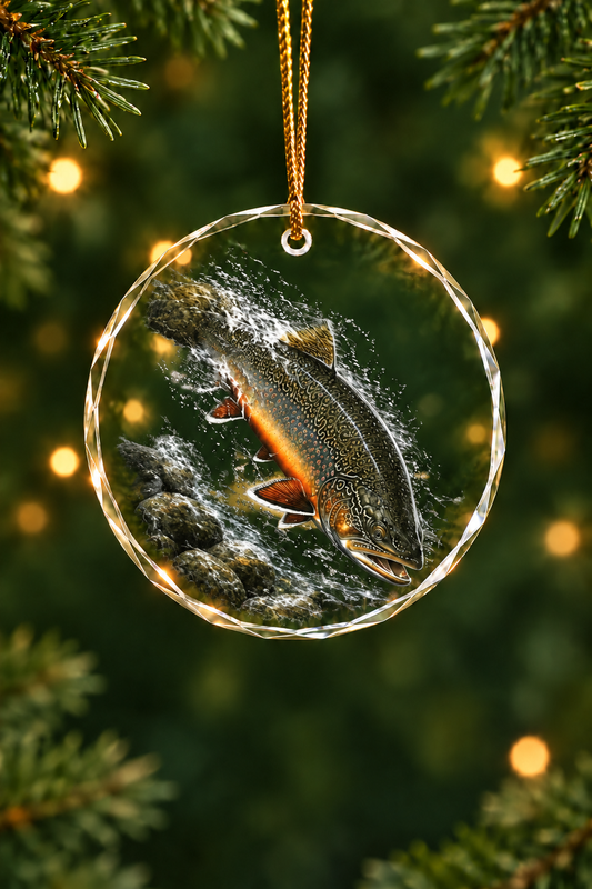 Rapids Brook Trout Glass Ornament, Angler Holiday Tree Decor