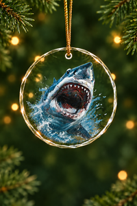Great White Surge Glass Ornament, Fisherman Christmas Gift