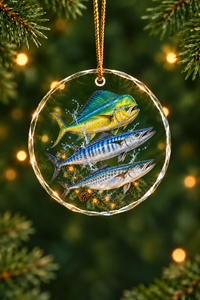 String Lights Wahoo Mahi Slam Glass Ornament, Saltwater Fishing Christmas Keepsake