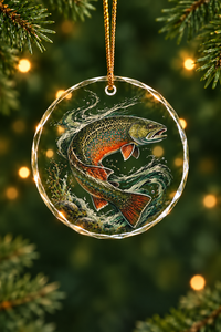 Whirlpool Brook Trout Glass Ornament, Fishing Christmas Tree Keepsake