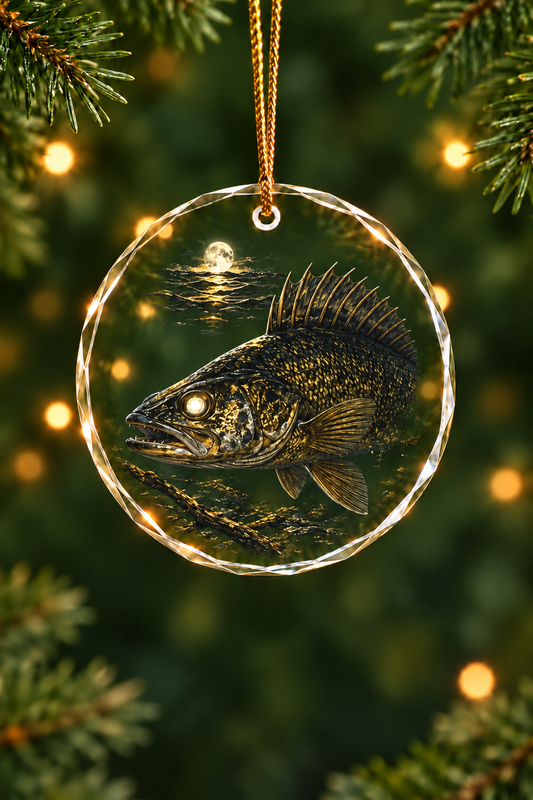 Nightfall Timber Walleye Glass Ornament, Fisherman Christmas Gift