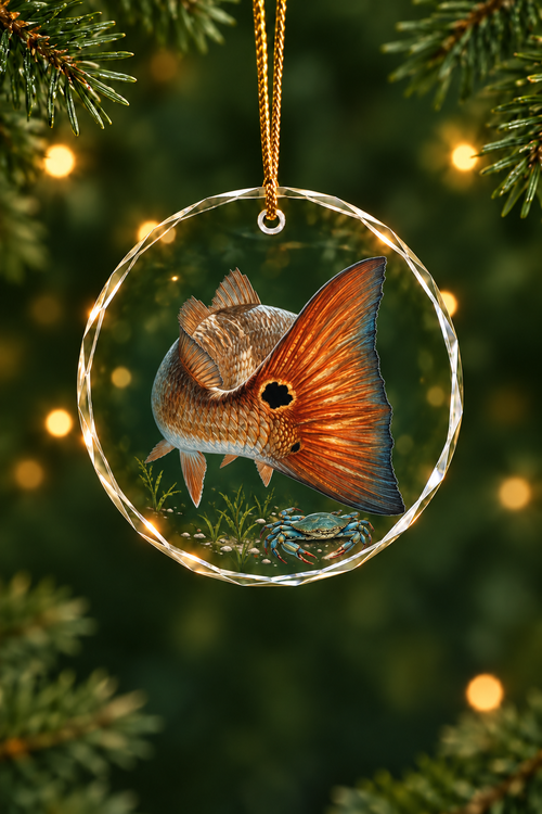 Redfish Tailing Tide Glass Ornament, Saltwater Fishing Christmas Keepsake
