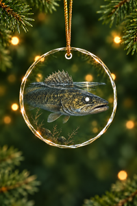 Misty Timber Walleye Glass Ornament, Fishing Christmas Tree Keepsake