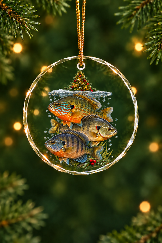 Ice Tree Sunfish Bluegill Slam Glass Ornament, Fisherman Christmas Gift