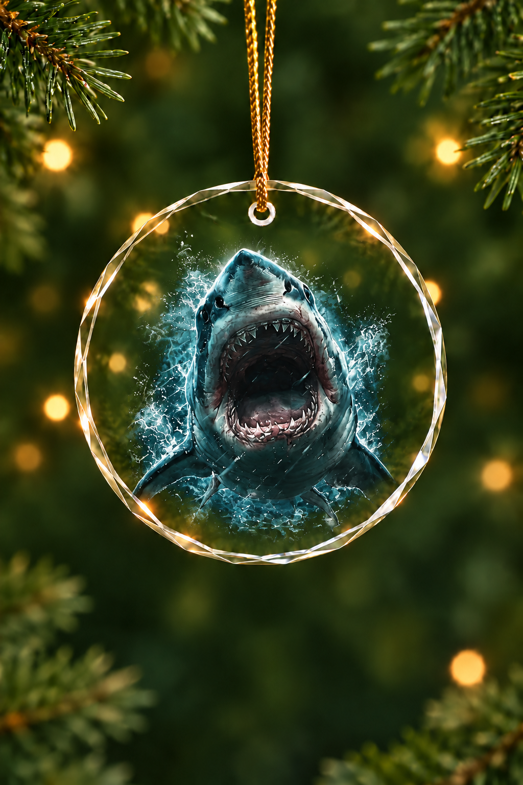 Great White Drift Glass Ornament, Angler Holiday Tree Decor