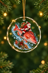 Santa Red Snapper Dive Glass Ornament, Angler Holiday Tree Decor