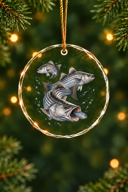 Texoma Frenzy Striper Glass Ornament, Fisherman Christmas Gift