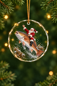 Santa Salt Marsh Redfish Glass Ornament, Angler Holiday Tree Decor