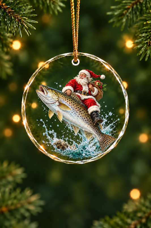 Santa Oyster Bar Speckled Trout Glass Ornament, Fisherman Christmas Gift