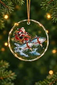 Santa Tarpon Sleigh Glass Ornament, Saltwater Fishing Christmas Keepsake