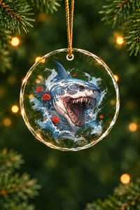 Rosejaw Shark Glass Ornament, Angler Holiday Tree Decor