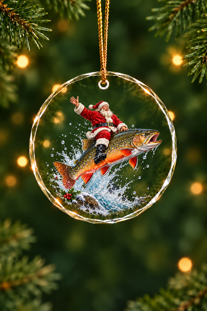 Santa Brook Trout Creek Glass Ornament, Angler Holiday Tree Decor