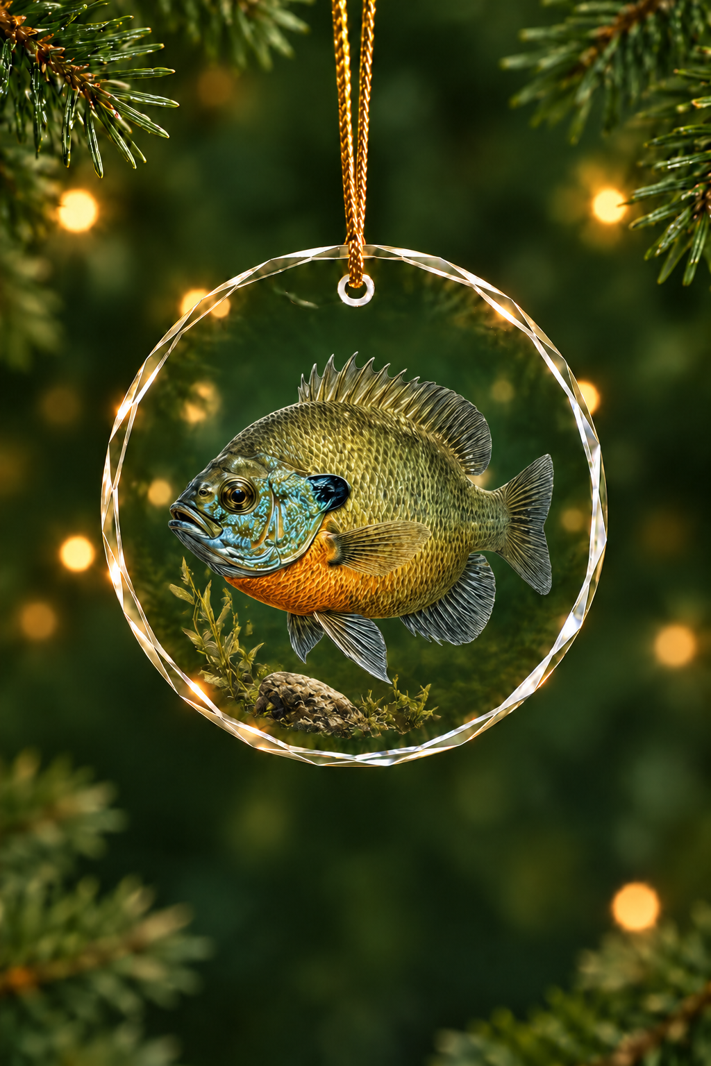 Sunlit Marsh Bluegill Glass Ornament, Fishing Christmas Tree Keepsake