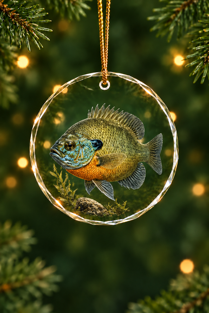 Sunlit Marsh Bluegill Glass Ornament, Fishing Christmas Tree Keepsake