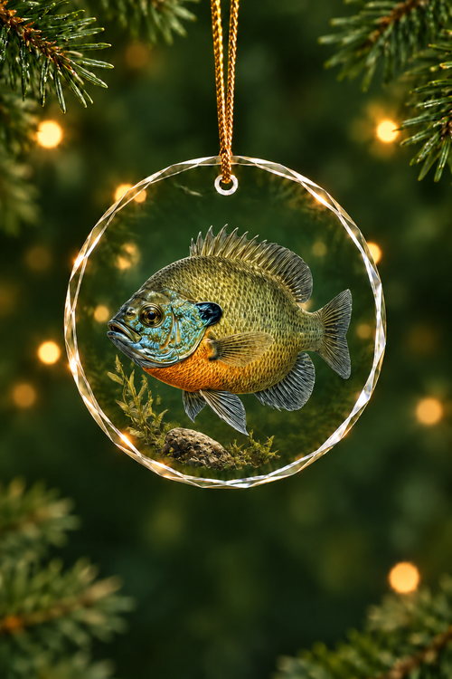 Sunlit Marsh Bluegill Glass Ornament, Fishing Christmas Tree Keepsake