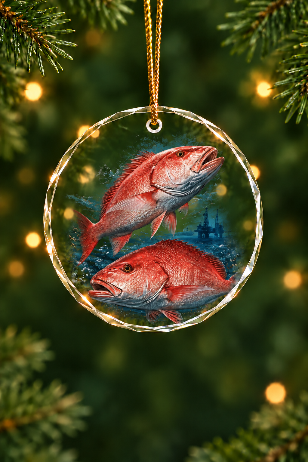 Rig Reef Snapper Glass Ornament, Fisherman Christmas Gift