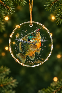 River Breach Pumpkinseed Glass Ornament, Angler Holiday Tree Decor