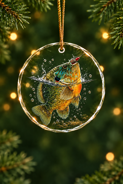 River Breach Pumpkinseed Glass Ornament, Angler Holiday Tree Decor