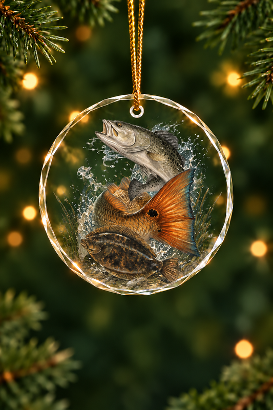 Coastal Grand Slam Glass Ornament, Fisherman Christmas Gift