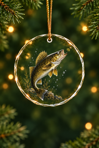 Deep Breach Walleye Glass Ornament, Fishing Christmas Tree Keepsake