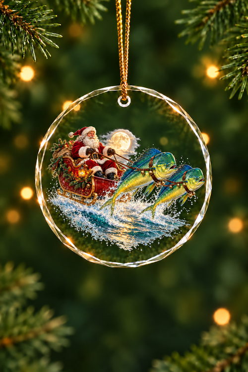 Moonlit Mahi Sleigh Glass Ornament, Saltwater Fishing Christmas Keepsake