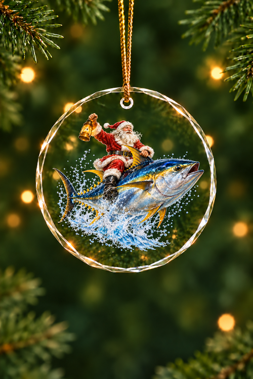 Santa Lantern Yellowfin Ride Glass Ornament, Fisherman Christmas Gift
