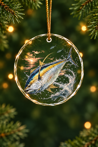 Sunset Yellowfin Tuna Glass Ornament, Fisherman Christmas Gift