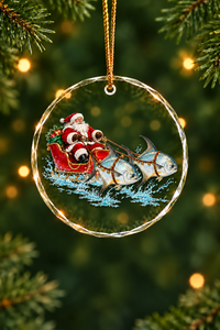 Santa Permit Sleigh Flats Glass Ornament, Angler Holiday Tree Decor