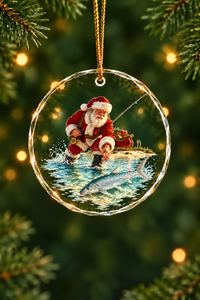 Santa Dawn Bonefish Flats Glass Ornament, Fisherman Christmas Gift