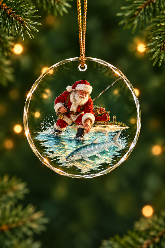 Santa Dawn Bonefish Flats Glass Ornament, Fisherman Christmas Gift