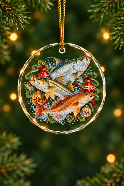 Shiny Bauble Tarpon Snook Slam Glass Ornament, Fisherman Christmas Gift