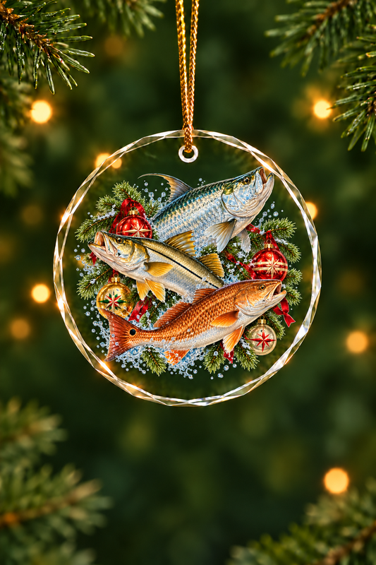 Shiny Bauble Tarpon Snook Slam Glass Ornament, Fisherman Christmas Gift
