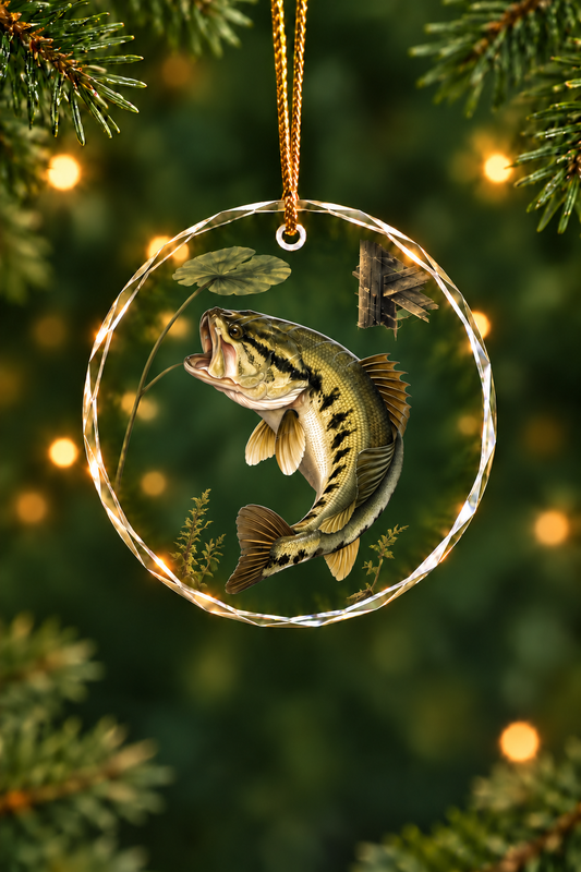 Largemouth Dockside Ambush Glass Ornament, Fishing Christmas Tree Keepsake
