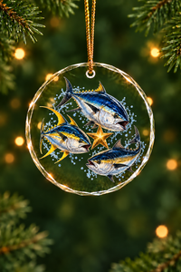 Golden Star Tuna Slam Glass Ornament, Fisherman Christmas Gift
