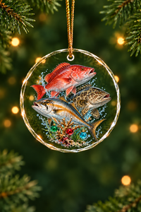 Sea Glass Snapper Grouper Slam Glass Ornament, Fisherman Christmas Gift
