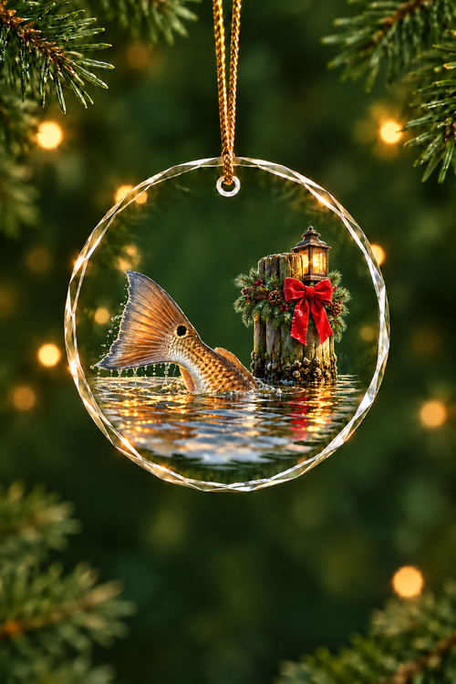 Wreath Piling Redfish Tail Glass Ornament, Fisherman Christmas Gift