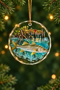 Dock Lights Mangrove Snook Glass Ornament, Fisherman Christmas Gift