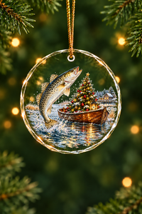 Tree Rowboat Speckled Trout Glass Ornament, Angler Holiday Tree Decor