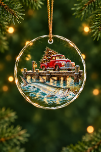 Causeway Red Truck Tarpon Glass Ornament, Angler Holiday Tree Decor