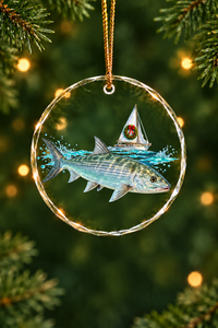 Wreath Sail Bonefish Flats Glass Ornament, Angler Holiday Tree Decor