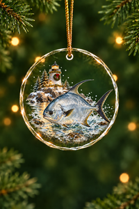 Lighthouse Dusk Permit Glass Ornament, Saltwater Fishing Christmas Keepsake