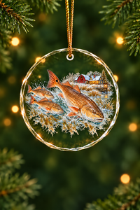 Red Barn Marsh Redfish Glass Ornament, Saltwater Fishing Christmas Keepsake