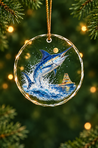 Winter Moon Blue Marlin Glass Ornament, Saltwater Fishing Christmas Keepsake