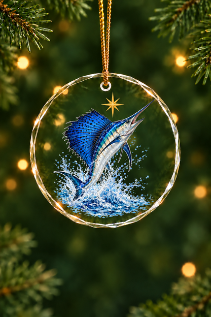 Christmas Star Sailfish Glass Ornament, Saltwater Fishing Christmas Keepsake