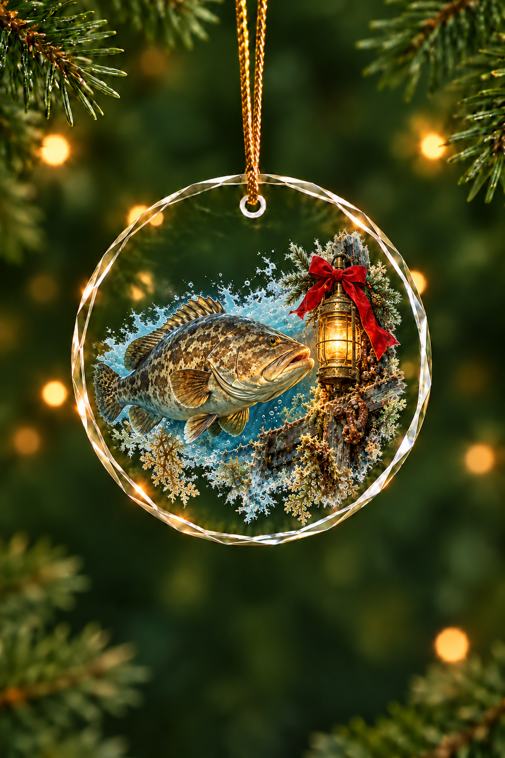 Shipwreck Lantern Grouper Glass Ornament, Saltwater Fishing Christmas Keepsake