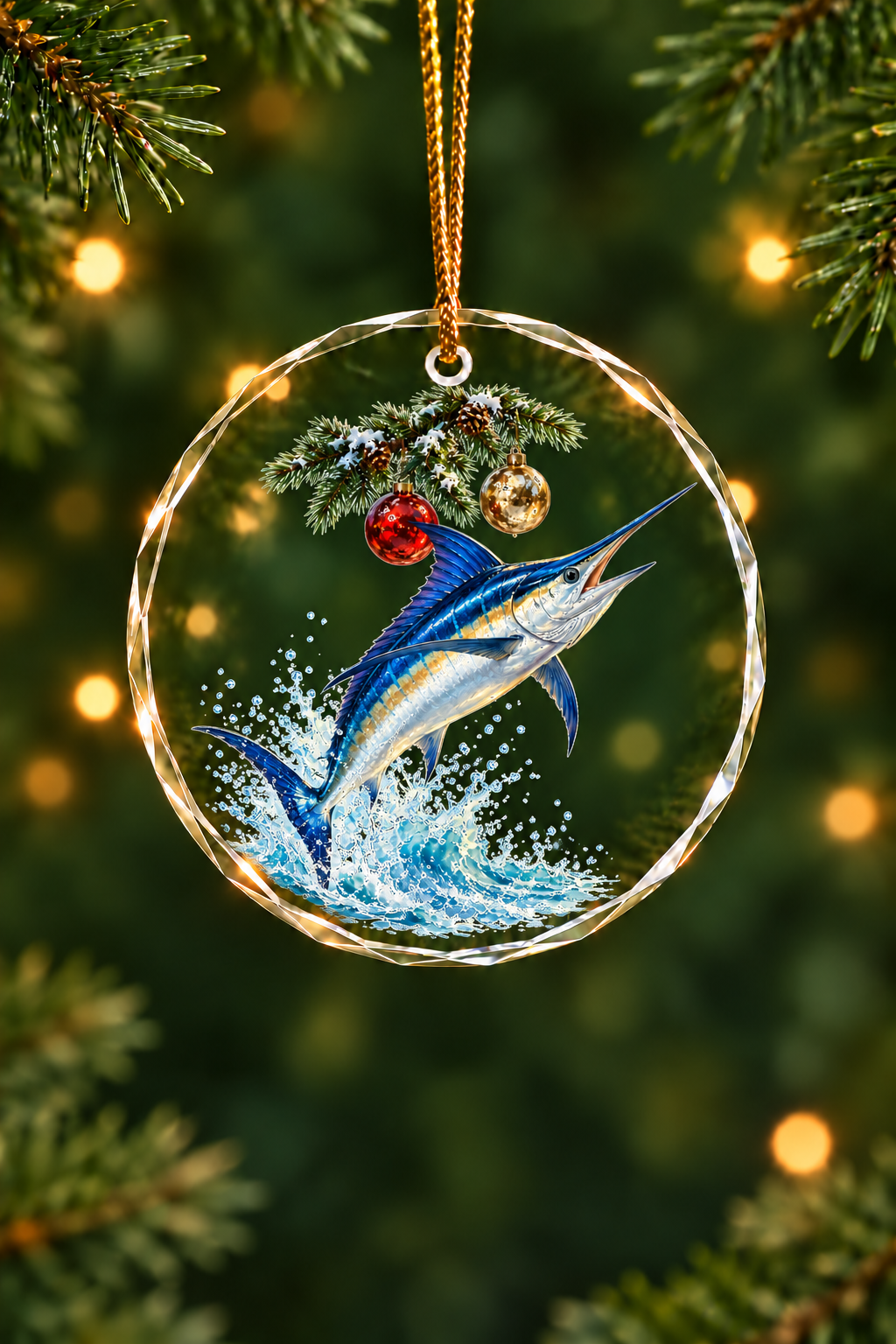 Mercury Glass White Marlin Glass Ornament, Angler Holiday Tree Decor