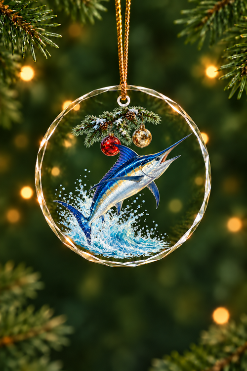 Mercury Glass White Marlin Glass Ornament, Angler Holiday Tree Decor